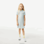 Lacoste שמלת פולו מכותנה אורגנית בהדפס צ'ק DZ4D0D3092 ירוק בהיר לבן dj3 בנות