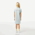 Lacoste שמלת פולו מכותנה אורגנית בהדפס צ'ק DZ4D0D3092 ירוק בהיר לבן dj3 בנות - Image 3
