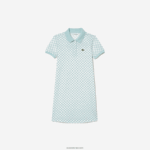 Lacoste שמלת פולו מכותנה אורגנית בהדפס צ'ק DZ4D0D3092 ירוק בהיר לבן dj3 בנות - Image 4