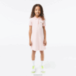Lacoste שמלת פולו מכותנה אורגנית בהדפס צ'ק DZ4D0D3093 ורוד לבן nw5 בנות