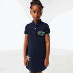 Lacoste שמלת פולו מכותנה אורגנית לחג DZ4D0D3268 כחול כהה 166 בנות