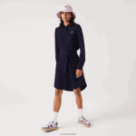 Lacoste שמלת פולו פיקה כותנה מתכווננת DZ4D0D2491 כחול כהה 166 נשים
