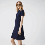 Lacoste שמלת פולו פיקה מכותנה מתיחה DZ4D0D2371 כחול כהה 166 נשים - Image 2