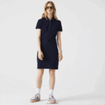 Lacoste שמלת פולו פיקה מכותנה מתיחה DZ4D0D2371 כחול כהה 166 נשים