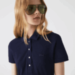 Lacoste שמלת פולו פיקה מכותנה מתיחה DZ4D0D2371 כחול כהה 166 נשים - Image 4