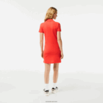 Lacoste שמלת פולו פיקה מכותנה מתיחה DZ4D0D2377 כתום 02k נשים - Image 2