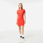 Lacoste שמלת פולו פיקה מכותנה מתיחה DZ4D0D2377 כתום 02k נשים