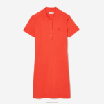 Lacoste שמלת פולו פיקה מכותנה מתיחה DZ4D0D2377 כתום 02k נשים - Image 4