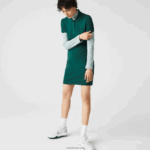 Lacoste שמלת פולו פיקה מכותנה מתיחה DZ4D0D2467 ירוק 3 מ"ר נשים