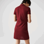 Lacoste שמלת פולו פיקה מכותנה מתיחה DZ4D0D2513 בורדו z7f נשים - Image 3