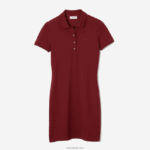 Lacoste שמלת פולו פיקה מכותנה מתיחה DZ4D0D2513 בורדו z7f נשים - Image 4