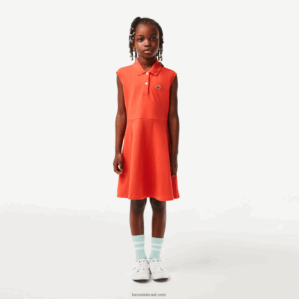 Lacoste שמלת פולו פיקה מתיחה ומתרחבת DZ4D0D3078 כתום 02k בנות
