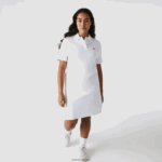 Lacoste שמלת פולו פיקה עם שרוול חצוצרה DZ4D0D2511 לבן 001 נשים - Image 6