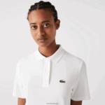 Lacoste שמלת פולו פיקה עם שרוול חצוצרה DZ4D0D2512 לבן 70V נשים - Image 2
