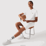Lacoste שמלת פולו פיקה עם שרוול חצוצרה DZ4D0D2512 לבן 70V נשים - Image 4
