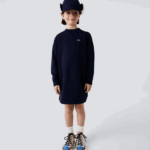 Lacoste שמלת צמר כותנה בגב קפלים DZ4D0D3287 כחול כהה 166 בנות