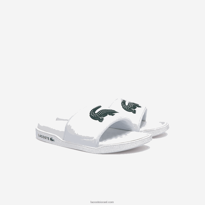 Lacoste שקופיות רצועת לוגו סינטטי croco dualiste DZ4D0D2700 לבן וירוק כהה 1r5 נשים - Image 2