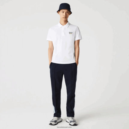 Lacoste תג כותנה פיקה פולו בכושר רגיל DZ4D0D913 לבן 001 גברים