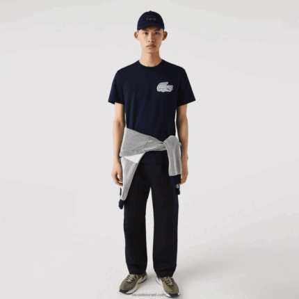 Lacoste תג תנין מורשת חולצת טריקו כותנה עם צווארון DZ4D0D911 כחול כהה 166 גברים