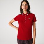 Lacoste תוצרת צרפת כותנה אורגנית בגזרה קלה בכושר פיקה DZ4D0D2506 אדום לבן כחול כהה vlp נשים