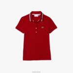 Lacoste תוצרת צרפת כותנה אורגנית בגזרה קלה בכושר פיקה DZ4D0D2506 אדום לבן כחול כהה vlp נשים - Image 4