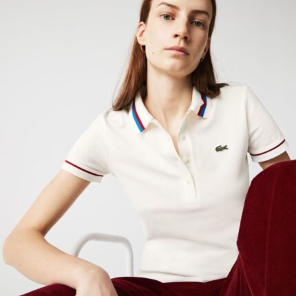 Lacoste תוצרת צרפת כותנה אורגנית בגזרה קלה בכושר פיקה DZ4D0D2507 לבן אדום כחול xkp נשים