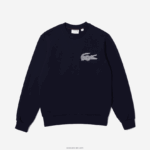 Lacoste תוצרת צרפת סווטשירט צמר כותנה אורגנית DZ4D0D1181 כחול כהה 166 גברים - Image 4