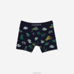 Lacoste תחתון בוקסר מכותנה אורגנית DZ4D0D1626 כחול כהה לבן qrn גברים