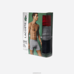 Lacoste תחתון כותנה ארוך עם אותיות מותן 3-חבילה DZ4D0D1357 אדום אפור סיני כחול כהה w46 גברים - Image 4