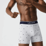 Lacoste תחתון כותנה ממותג מותן ארוך מתיחה תחתון 3 חבילה DZ4D0D1428 כחול כהה אפור chine אדום w3t גברים - Image 8