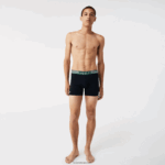 Lacoste תחתון כותנה עם פסים בגזרה ארוכה מתיחה ארוכה, 3 חבילות DZ4D0D1434 אפור chine לבן כחול כהה tya גברים - Image 2