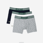 Lacoste תחתון כותנה עם פסים בגזרה ארוכה מתיחה ארוכה, 3 חבילות DZ4D0D1434 אפור chine לבן כחול כהה tya גברים - Image 4