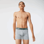 Lacoste תחתון כותנה עם פסים בגזרה ארוכה מתיחה ארוכה, 3 חבילות DZ4D0D1434 אפור chine לבן כחול כהה tya גברים - Image 5