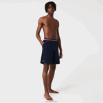 Lacoste תחתוני בוקסר ארוכים עם פסים DZ4D0D1376 כחול כהה 166 גברים - Image 4