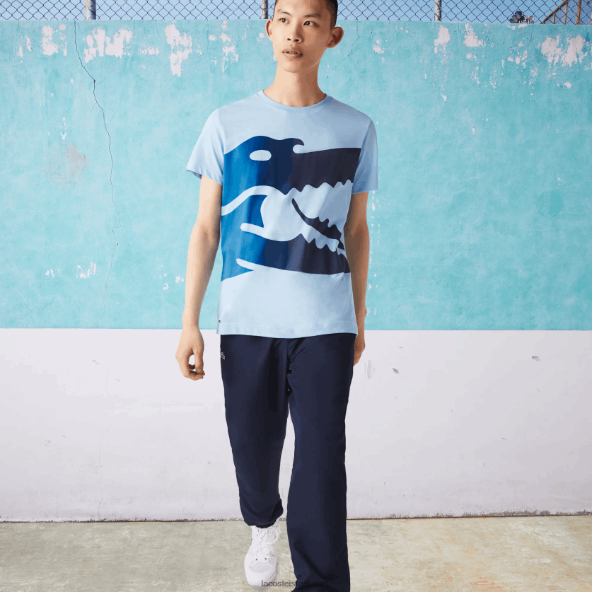 Lacoste sport novak djokovic croco כותנה אורגנית חולצת טריקו DZ4D0D872 כחול hbp גברים - Image 1