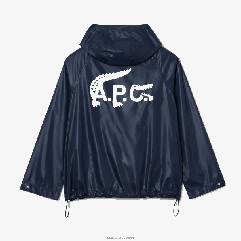lacoste x a.p.c. מעיל ברדס ניילון עמיד במים DZ4D0D1310 כחול wgh גברים - Image 2