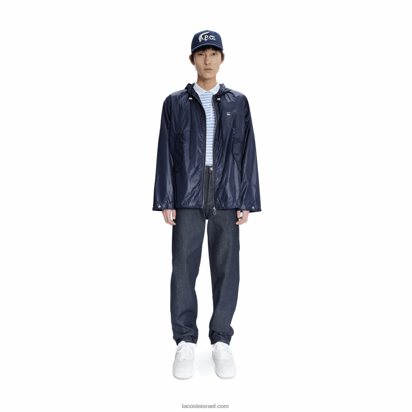 lacoste x a.p.c. מעיל ברדס ניילון עמיד במים DZ4D0D1310 כחול wgh גברים - Image 3