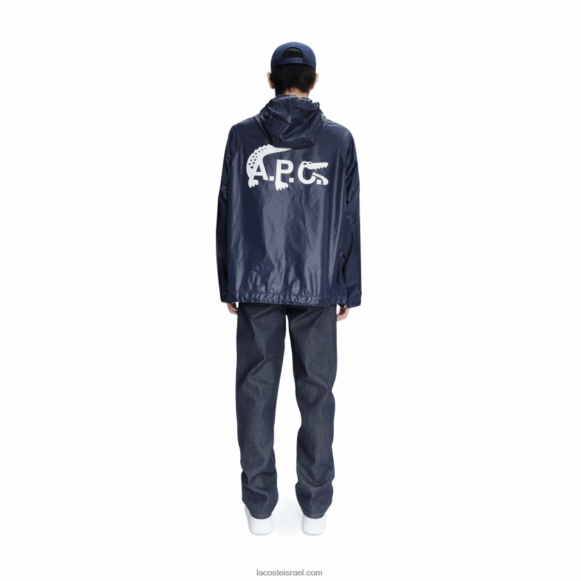 lacoste x a.p.c. מעיל ברדס ניילון עמיד במים DZ4D0D1310 כחול wgh גברים - Image 5