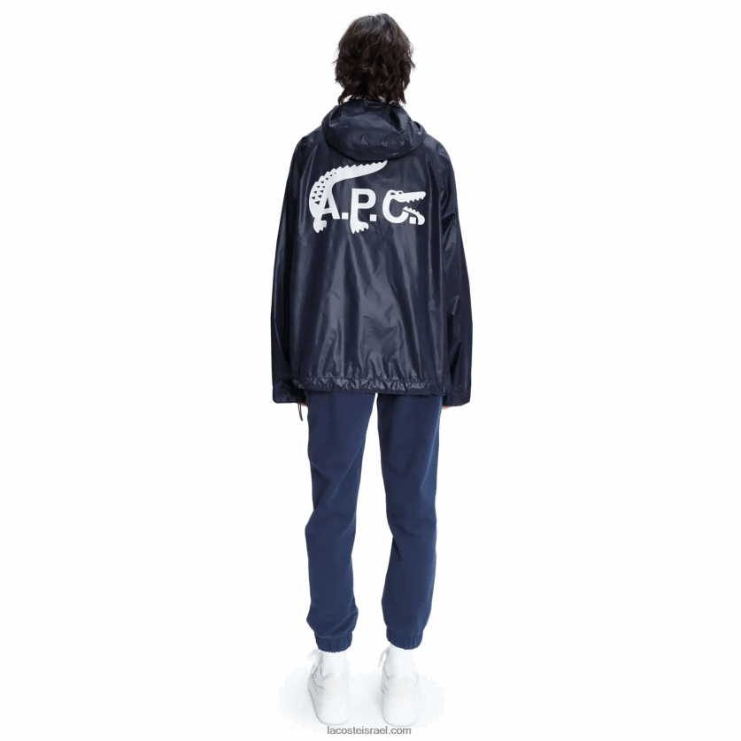 lacoste x a.p.c. מעיל ברדס ניילון עמיד במים DZ4D0D1310 כחול wgh גברים - Image 7