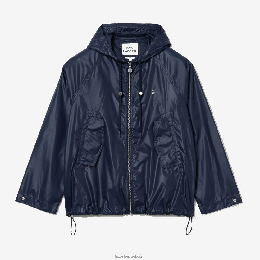 lacoste x a.p.c. מעיל ברדס ניילון עמיד במים DZ4D0D1310 כחול wgh גברים - Image 1