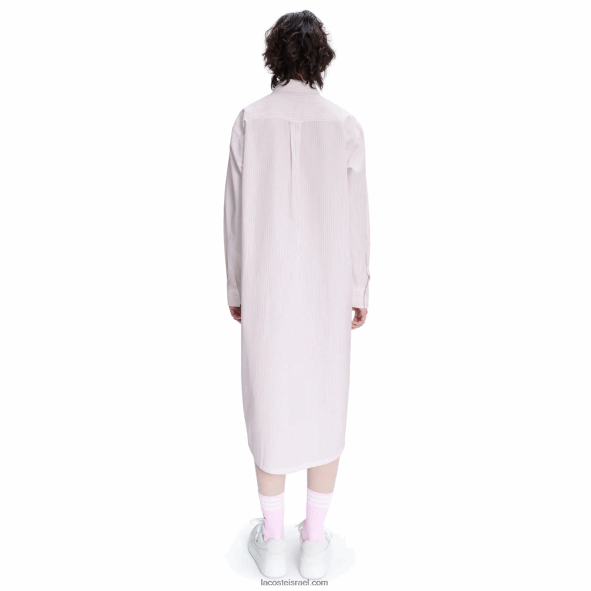 lacoste x a.p.c. שמלת חולצת כותנה מפוספסת DZ4D0D2520 לבן ורוד m5u נשים - Image 2