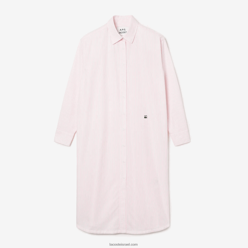 lacoste x a.p.c. שמלת חולצת כותנה מפוספסת DZ4D0D2520 לבן ורוד m5u נשים - Image 3